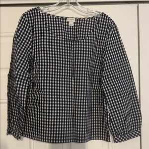 J. Crew Navy and White Gingham Blouse